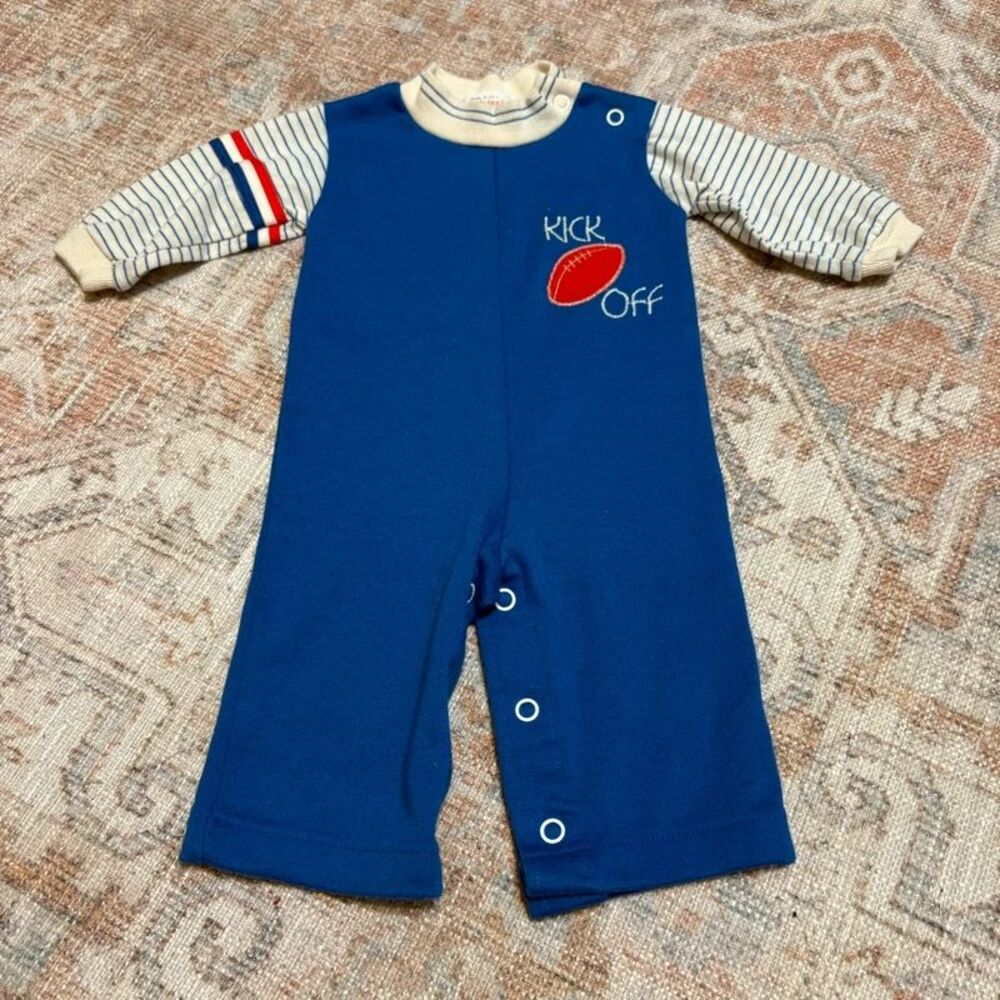 Vintage Baby Boys Football Sports Jumpsuit Onesie • Made in USA